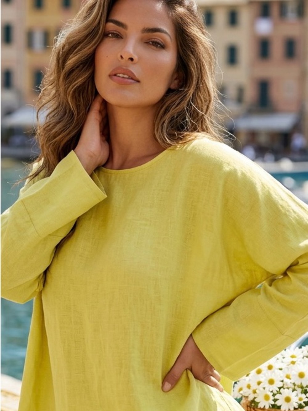Yuvita linen Women's Lightweight Linen Tunic Top - Yellow